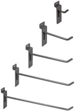 Load image into Gallery viewer, Slatwall Hooks - Variety Pack of 25 Assorted Size Hooks for Slatwall - (5) of Each 2&quot;,4&quot;,6&quot;, 8&quot; and 10&quot; Hooks