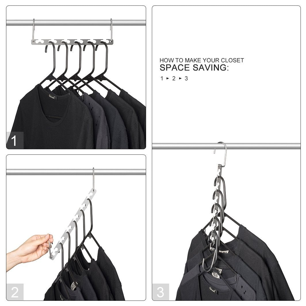 6 Pack Metal Wonder Closet Hanger Organizer Hook Space Saving Clothes Rack  NEW