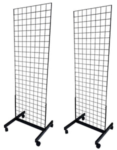 Only Hangers Black 2' x 6' Heavy Duty Rolling Gridwall Display Panels - Set of 2