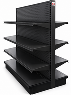 4-Foot Commercial Gondola Shelving Unit, Double-Sided Metal Retail Display Rack with 6 Adjustable Shelves, 16-Inch Deep, Beige or Black