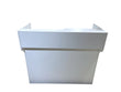 Load image into Gallery viewer, free-standing-black-melamine-register-stand-with-adjustable-shelves-pull-out-drawer-and-check-writing-area-white