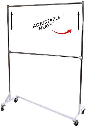 Commercial Grade Rolling Z Garment Rack with White Nesting Base, Double Bar and Adjustable Height Chrome Uprights