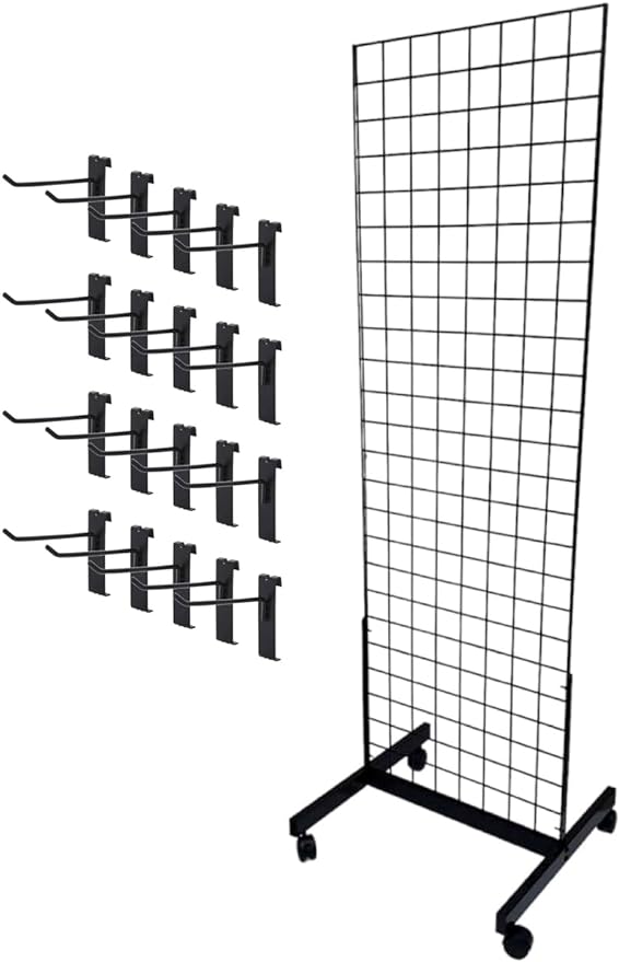 Only Hangers Black 2' x 6' Heavy Duty Commercial Grade Portable Gridwall Art Display Panel and Trade Show Kit (KIT WITH 4