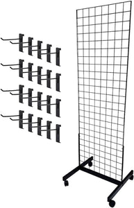 Only Hangers Black 2' x 6' Heavy Duty Commercial Grade Portable Gridwall Art Display Panel and Trade Show Kit (KIT WITH 4" HOOKS)