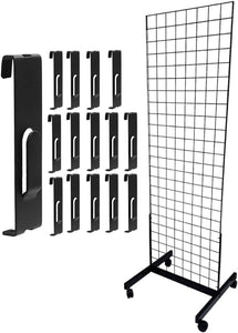 Only Hangers Black 2' x 6' Heavy Duty Commercial Grade Portable Gridwall Art Display Panel (KIT with Picture Hooks)