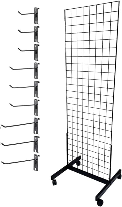 Only Hangers Black 2' x 6' Heavy Duty Commercial Grade Portable Gridwall Art Display Panel (KIT with Combo Hook Set)