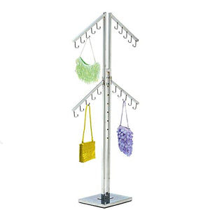 Four Arm Chrome Handbag Rack with Adjustable Height J-Hook Arms