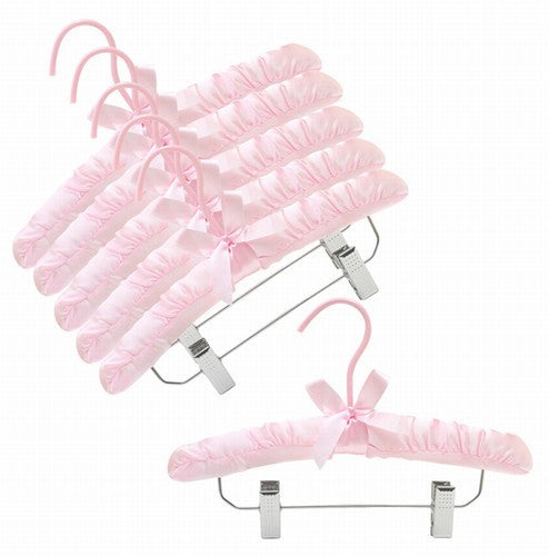 12" Satin Children's Hangers w/Clips (Pink)
