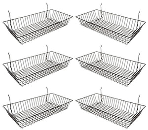 Wire Baskets for Grid Wall and Slat Wall - Wire Basket 24" L x 12" D x 4" H (Set of 6)