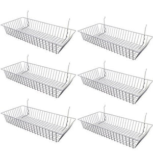 Wire Baskets for Grid Wall and Slat Wall - Wire Basket 24" L x 12" D x 4" H (Set of 6)