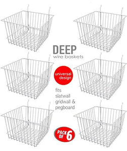 Deep Wire Storage Baskets For Gridwall and Slatwall Dimensions: 12" x 12" x 8" Deep - Sold in a Set of 6 Baskets