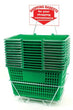 Load image into Gallery viewer, shopping-basket-set-of-12-plastic-with-sign-and-stand-metal-handles-in-green-plastic