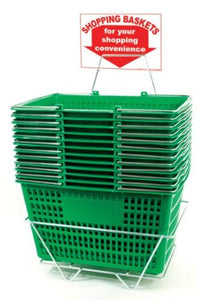 Shopping Basket Set of 12  Plastic with Sign and Stand (Metal Handles)