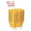 Load image into Gallery viewer, shopping-basket-set-of-12-plastic-with-sign-and-stand-metal-handles-in-yellow-plastic