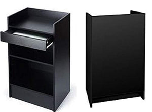 Black Cash Register Stand, Adjustable Shelf, Drawer, 24"W X 38"H X 18"D