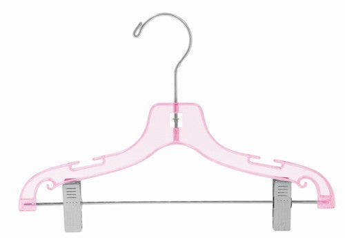 Children's Pink Plastic Suit Hanger w/Clips - 12"