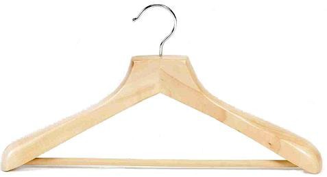 Contoured Deluxe Wooden Suit Hanger w/Non-Slip Bar (Natural)