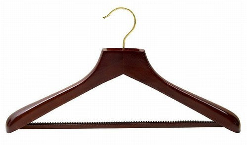 Contoured Deluxe Wooden Suit Hanger w/Non-Slip Bar (Walnut)