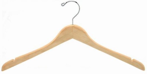 Single Baby, Toddler & Kid-Size Natural Wood Chrome Top Hanger