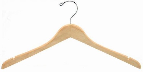 Contoured Wooden Coat Hanger (Natural/Chrome)