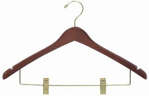 Contoured Wooden Suit Hanger w/Clips (Walnut)