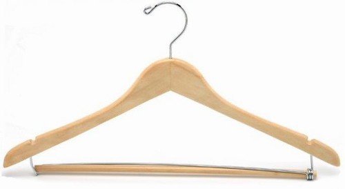 Contoured Deluxe Wooden Coat Hanger (Natural/Chrome)