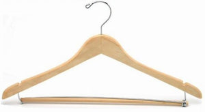 Natural Wooden Suit Hanger w/ Non Slip Pants Bar –