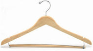 Contoured Wooden Suit Hanger w/Locking Bar (Natural)