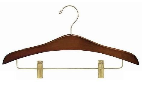 18.5 Extra Large Wooden Suit Hanger - Walnut Brown, Brass, Pant Bar