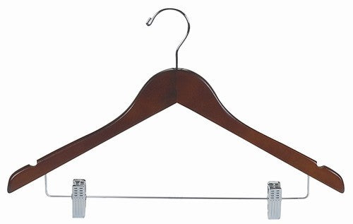 Flat Wood Suit Hanger w/Clips (Walnut/Chrome)