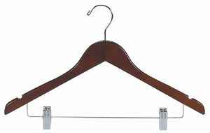 Flat Wood Suit Hanger w/Clips (Walnut/Chrome)
