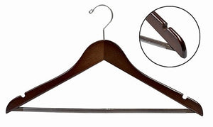 Flat Wood Suit Hanger w/Non-Slip Bar (Walnut/Chrome)