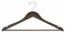 Load image into Gallery viewer, Flat Wooden Suit Hanger w/Bar (Walnut &amp; Chrome);Walnut Wooden Suit Hanger w/ Pant Bar