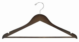 Flat Wooden Suit Hanger w/Bar (Walnut & Chrome);Walnut Wooden Suit Hanger w/ Pant Bar