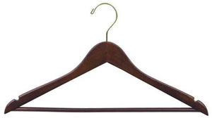 Flat Wooden Suit Hanger w/Bar (Walnut)