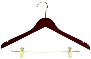 Flat Wooden Suit Hanger w/Clips (Walnut/Brass)