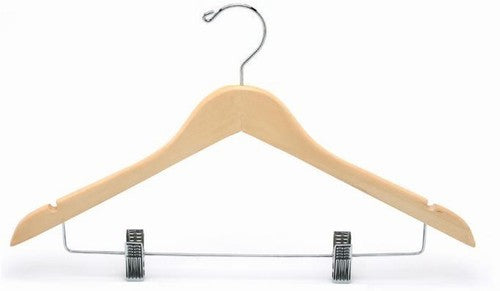 Flat Wooden Suit Hanger w/Clips