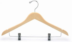 Flat Wooden Suit Hanger w/Clips