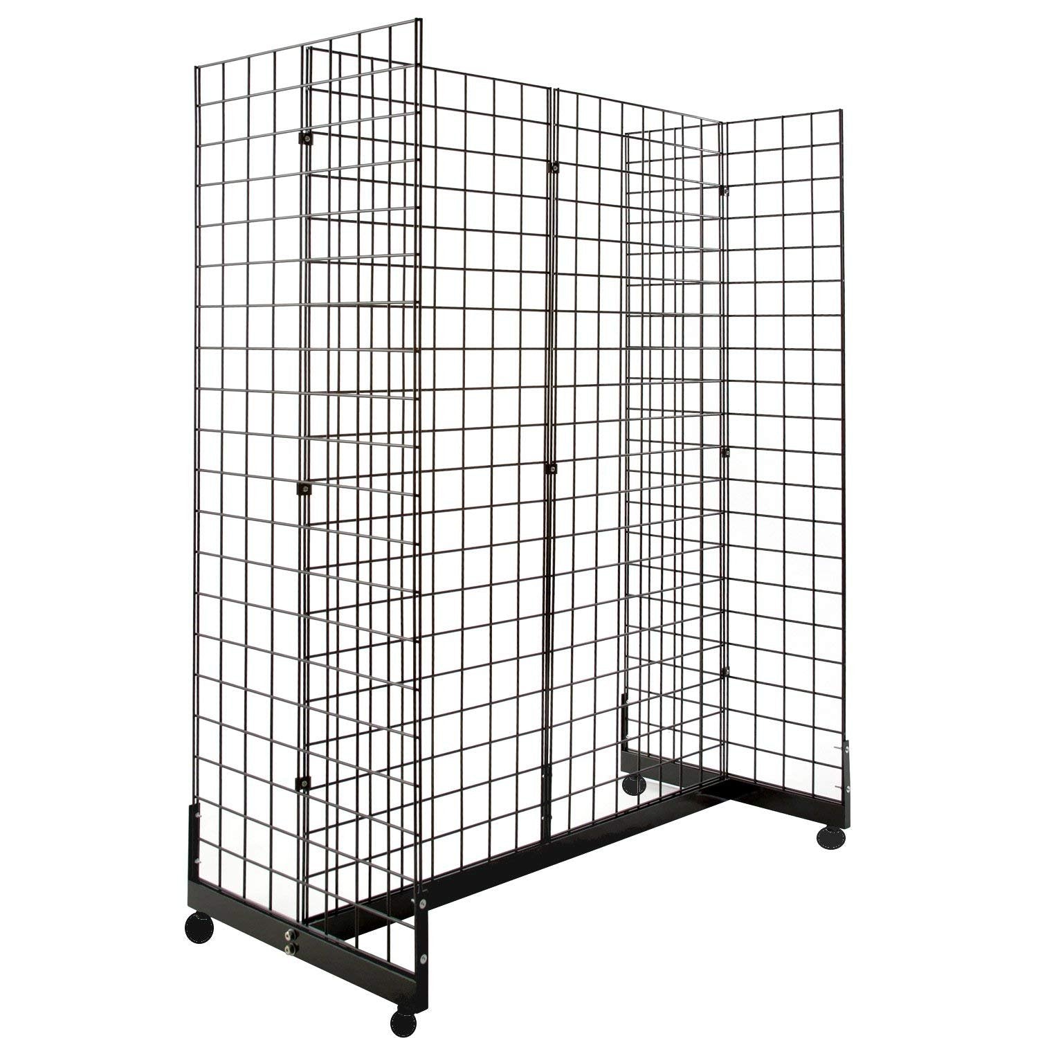 Gridwall Panel Display Fixture with Gondola Base with Casters - BLACK