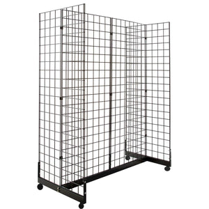 Gridwall Panel Display Fixture with Gondola Base with Casters - BLACK