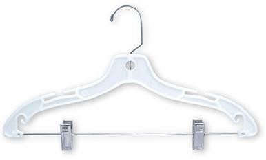 17 White Plastic Heavy-Weight Shirt Hanger with Chrome Hook and Washer -  100/Pack