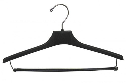 Petite Size Black Plastic Suit Hanger w/ Locking Bar - 15"