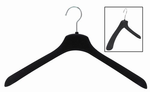 Concave 2” Wide-Shouldered Plastic Jacket Hanger, 16 ½” Black