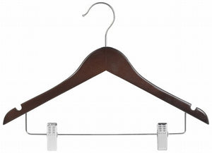 Walnut & Chrome 14&quot; Juniors Wood Suit Hanger w/Clips