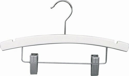 White Wooden Children's Hanger w/Clips - 12"