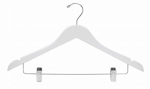 17 Wooden Coat Hanger - White with Chrome Clips