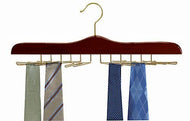 Wooden Tie Hanger - Walnut & Brass;Walnut and Brass Wooden Tie Hanger Hanging in Closet;Walnut and Brass Tie Hanger Up Close ;Wooden Tie Hanger - Walnut & Brass;Wooden Tie Hanger Hanging in Closet with Ties