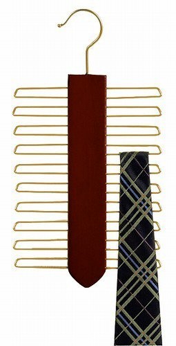 Wooden Vertical Tie Hanger - Walnut & Brass